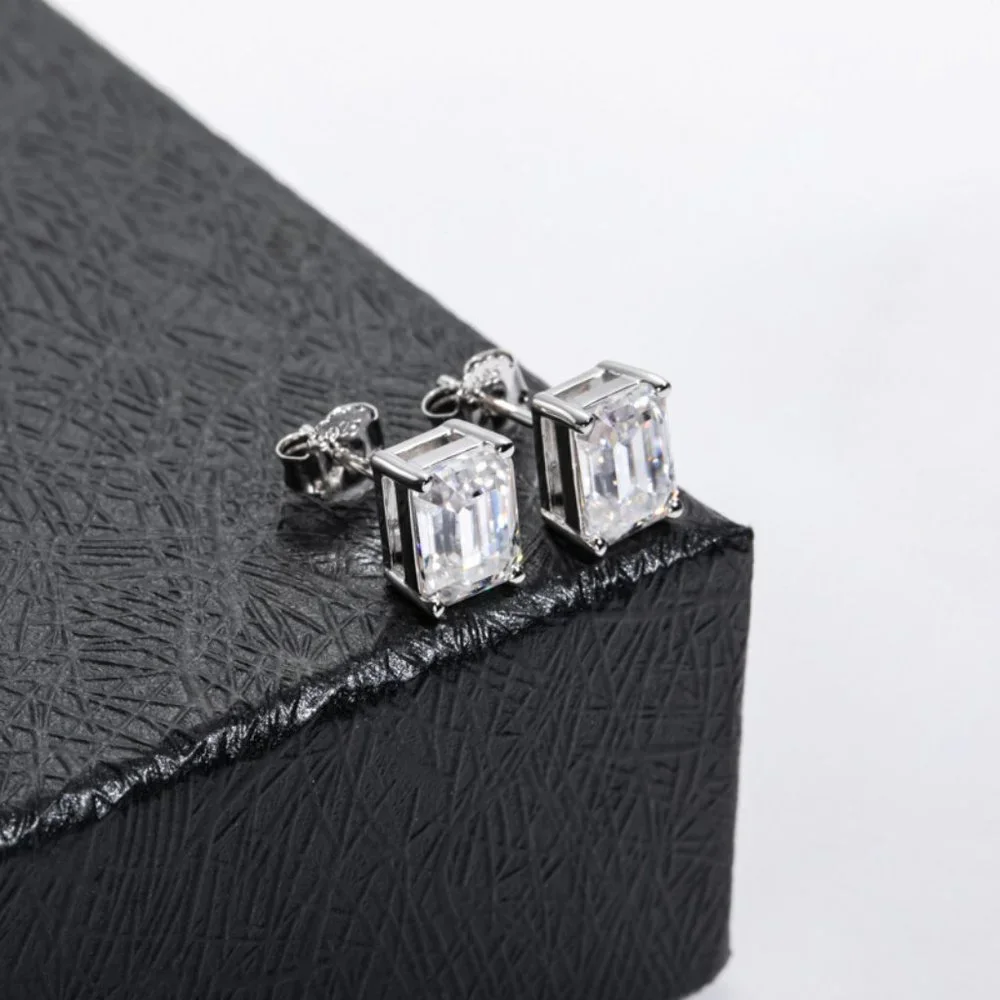 Certified 4ct. t.w. Moissanite Diamond Emerald Cut Stud Earrings NEW